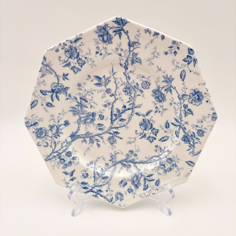 Grace Teaware Blue Floral Chintz Octagonal Fine Porcelain 8 inch Salad Plate